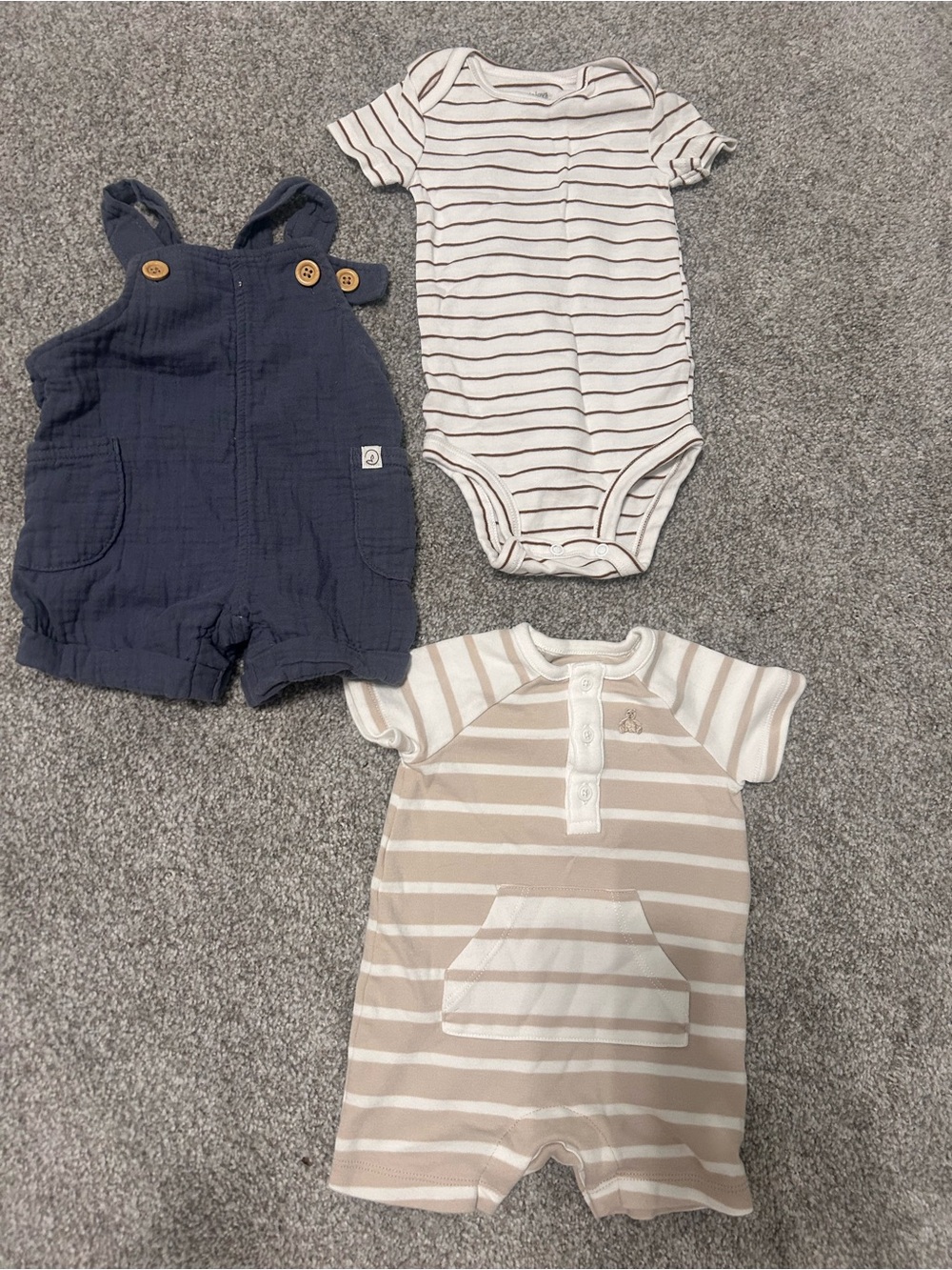 GAP Navy Shortall & Neutral Stripe Baby Rompers Set